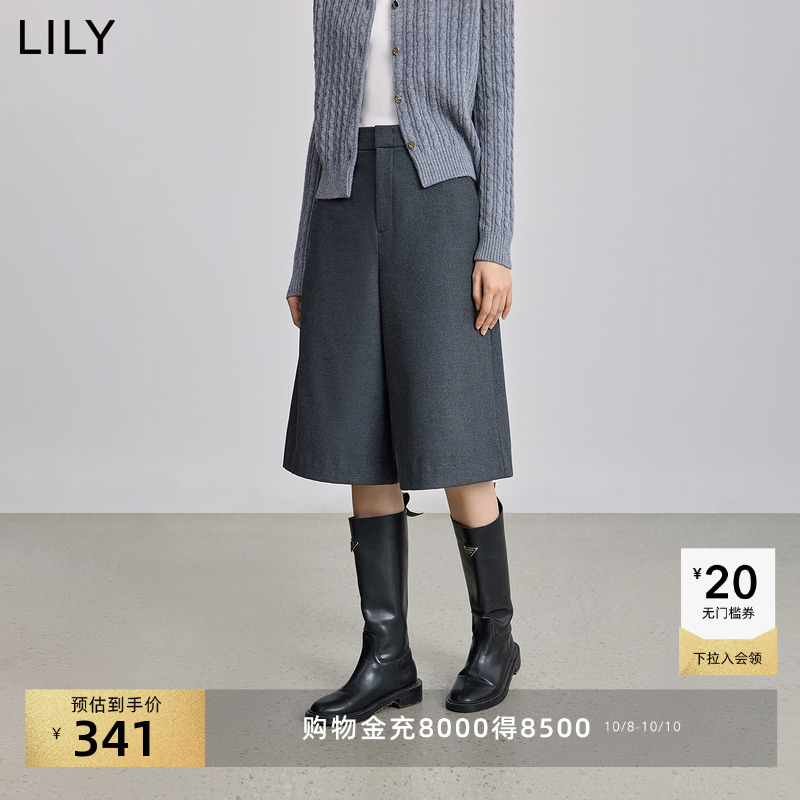 LILY休闲通勤加绒纯色简约五分裤