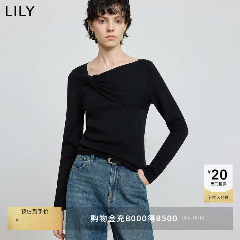 LILY羊毛混纺通勤纽结套头针织衫