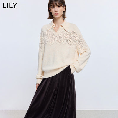 LILY羊毛混纺通勤翻领法式针织衫