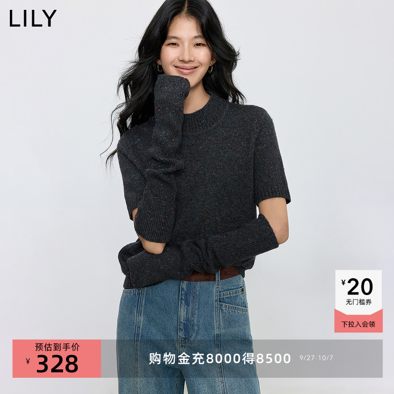 LILY通勤休闲半高领点纱针织衫