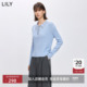 LILY2026春新款 蓝色针织衫 女装 含羊毛撞色POLO领休闲气质通勤修身