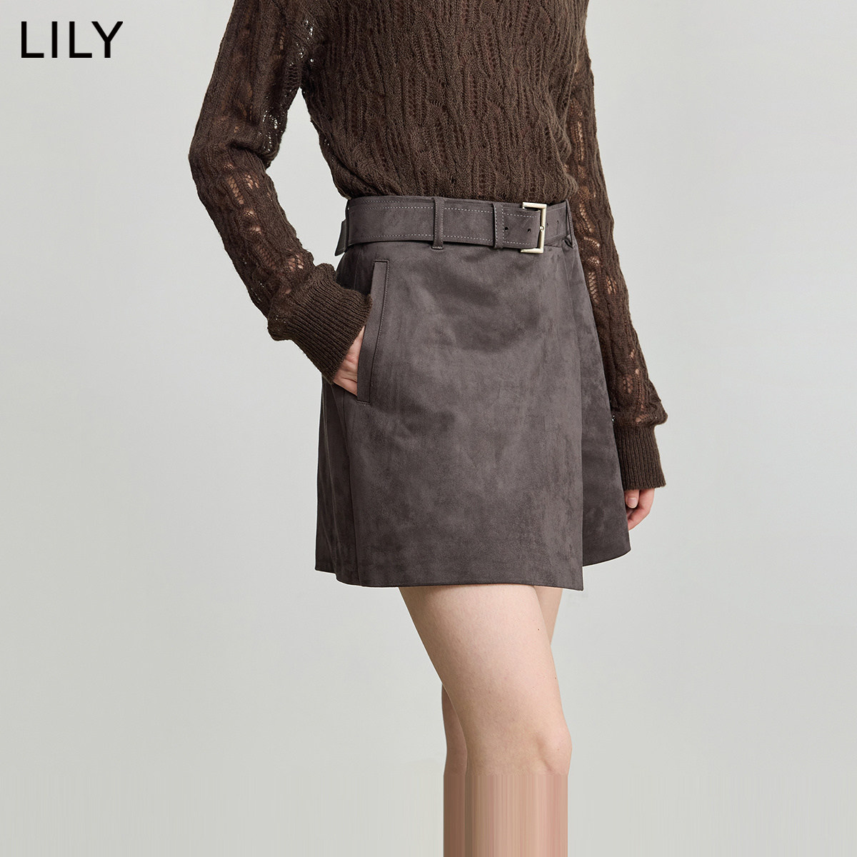 【商场同款】LILY2025冬新款女装复古设计感通勤深色裙裤短裤裤子