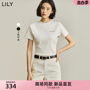 商场同款 LILY2024夏新款 女装 T恤衫 时尚 撞色印花百搭休闲修身