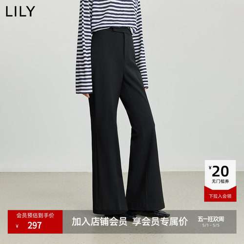 LILY2025冬新款女装磨毛黑色喇叭裤显瘦气质通勤神裤微喇休闲裤 - 封面