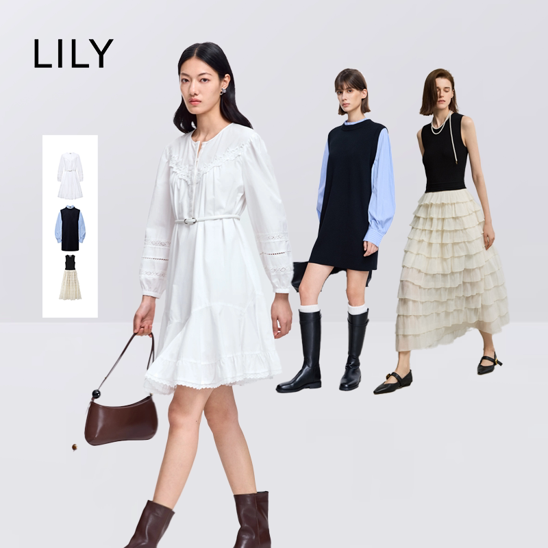 【李佳琦直播间时尚节】LILY拼接无袖背心连衣裙/白色/长袖连衣裙