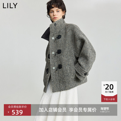 LILY复古老钱风高龄夹花毛呢外套