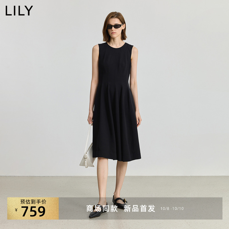 LILY极简风无袖圆领新款小黑裙