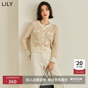 LILY2026春新款复古小香风修身气质通勤圆领针织开衫短外套女短款