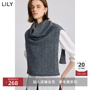 女 披肩背心灰色针织衫 LILY2025冬新款 羊毛混纺格雷系立领通勤无袖