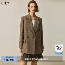 LILY加厚羊毛混纺人字纹高级廓形通勤毛呢西装外套冬新款女装