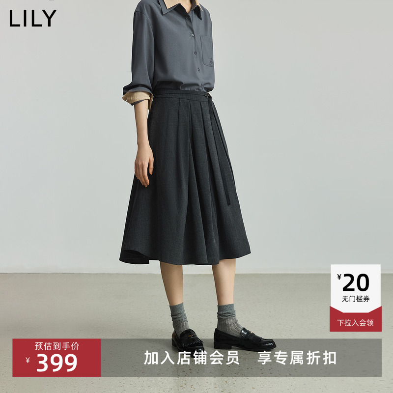 LILY通勤学院风不对称格雷系半裙