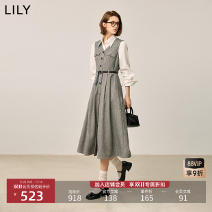 收腰V领气质通勤马甲式 格雷系复古无袖 连衣裙 女装 LILY2025冬新款
