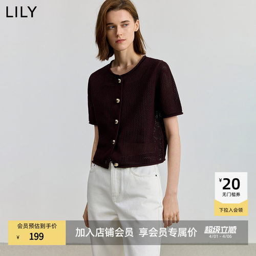 LILY小香风全棉短袖女装针织开衫