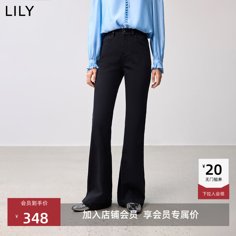 LILY通勤高腰修身新款黑色喇叭裤