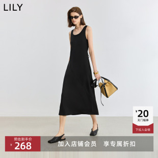 收腰背心吊带连衣裙 简约气质斜裁百搭通勤无袖 LILY2025新款 女装