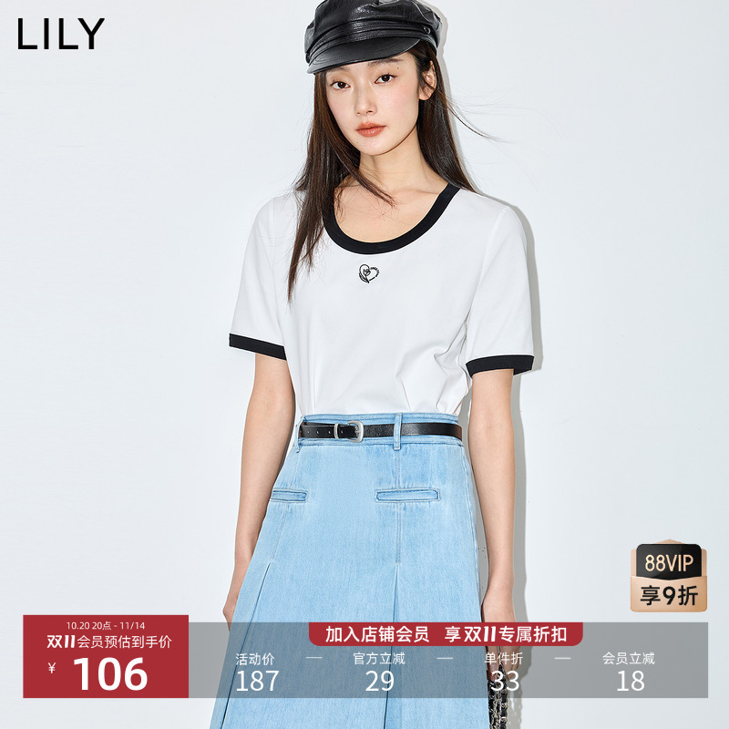 LILY索罗娜百搭撞色简约新款T恤