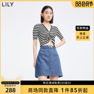 【商场同款】LILY2022夏新款女装时髦别致复古显瘦高腰牛仔半身裙