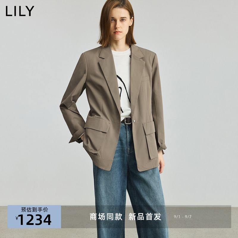 【商场同款】LILY2025秋新款女装复古驳领休闲通勤薄款西装外套