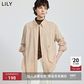 LILY2025冬新款 外套 衬衫 女装 复古竖条纹刺绣翻领休闲气质通勤长袖
