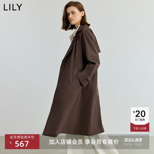 LILY通勤长款廓形翻领复古风衣