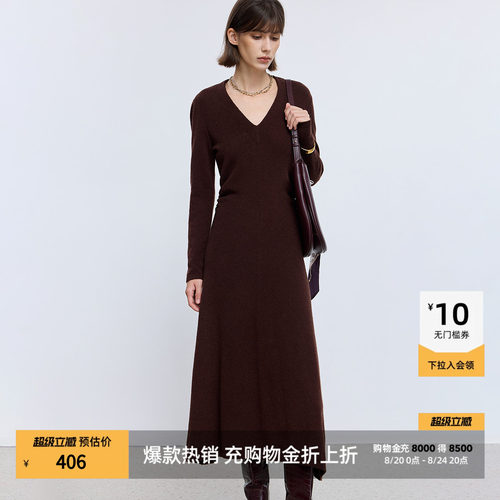 LILY长袖复古花纱深色收腰连衣裙