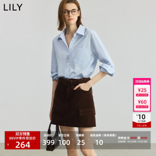 【天猫预售】LILY蓝色衬衫女款2026新款宽松穿搭长袖白衬衣职业装