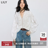 LILY2025新款 蕾丝镂空绣花气质通勤白色套头衫 女装 纯棉重工法式