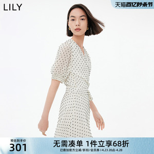 Lily新款复古波点垂感仙女连衣裙