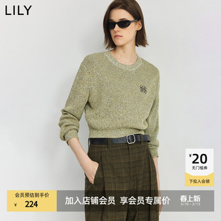 敦煌系列LILY2025新款设计感复古花纱开衩短款圆领针织衫女毛衣