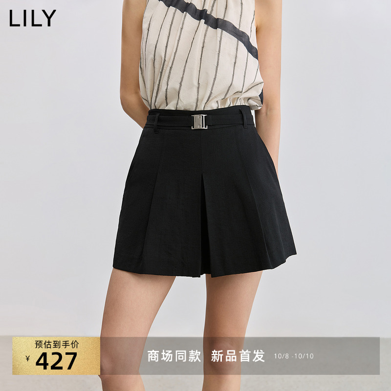 LILY高腰女装简约新款亚麻短裤