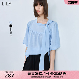 优雅气质系带都市通勤款 洋气宽松垂坠感雪纺衫 女装 LILY2024夏新款