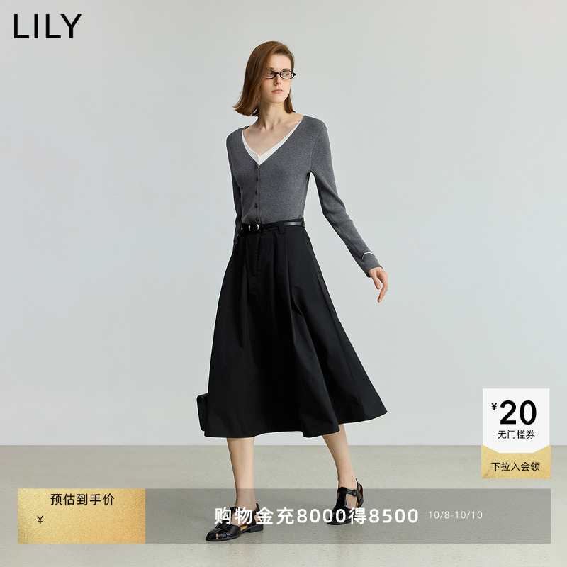 LILY通勤假两件混纺长袖连衣裙