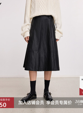 LILY2025冬新款女装复古松紧腰气质通勤黑色伞摆A字半身裙中长款