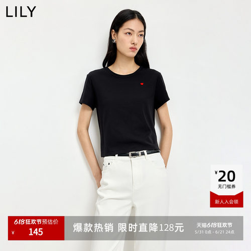 LILY通勤撞色复古新款刺绣短袖