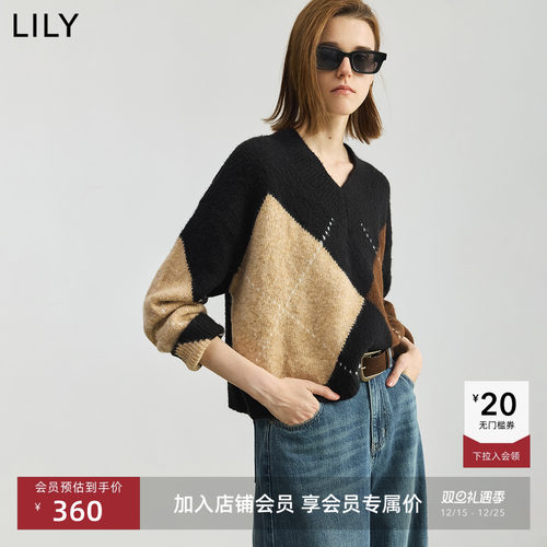 LILY提花撞色学院风复古针织衫
