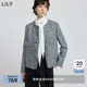 LILY2025冬新款 含羊毛格雷系小香风粗花呢气质通勤灰色外套女短款