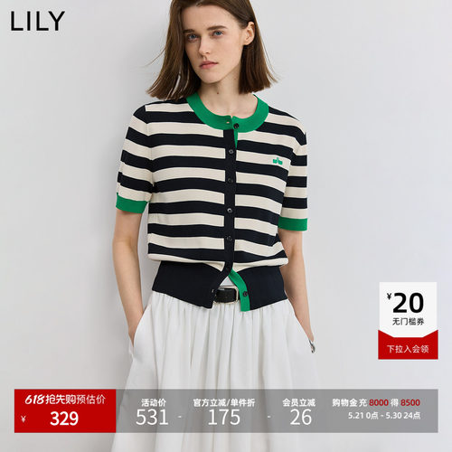 LILY合身短袖设计感条纹针织衫