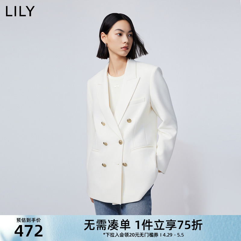 LILY2024春新款女装优雅通勤商务复古双排扣休闲西装外套小个子女 女装/女士精品 西装 原图主图