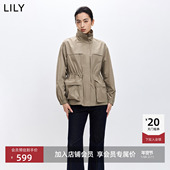 LILY2026春新款 外套 工装 女装 复古微光感立领收腰宽松休闲通勤长袖