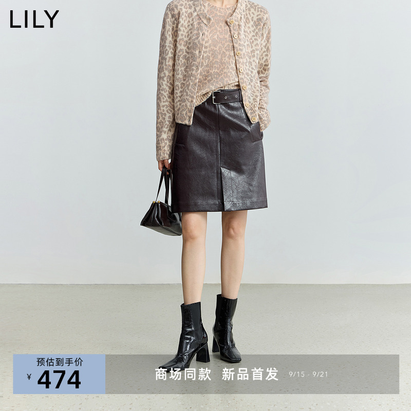 【商场同款】LILY2025秋新款复古开叉气质通勤半身裙直筒裙女短裙