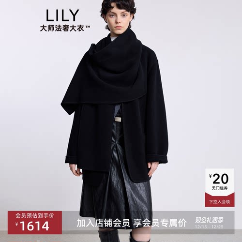 LILY绵羊毛围巾式毛呢外套