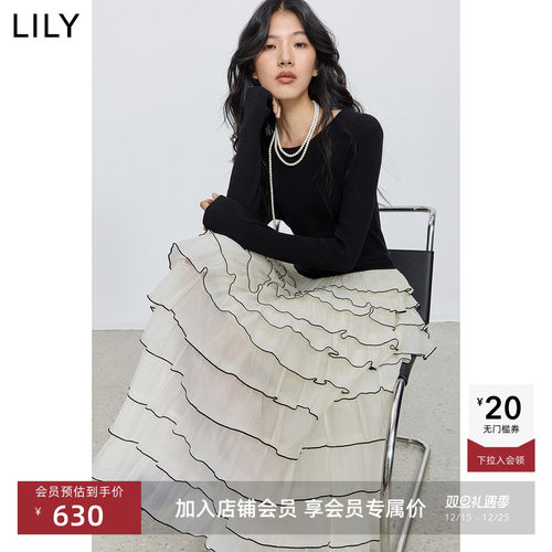 LILY通勤优雅法式修身蛋糕连衣裙