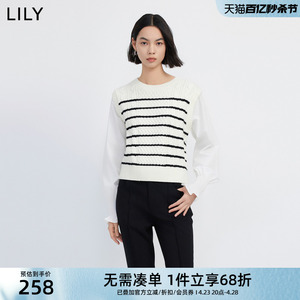 LILY假两件衬衫毛衣含绵羊毛上衣