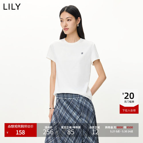 LILY通勤百搭纯色简约正肩短袖