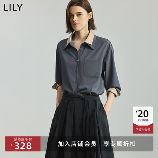 假两件翻领气质通勤衬衫 格雷系法式 外套 女装 乐丽丝LILY2025秋新款