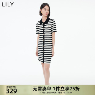 通勤显瘦裙子小个子 LILY黑白条纹设计感简约质感针织连衣裙女新款