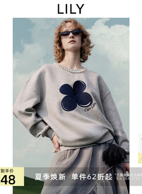 【幸运花卫衣】LILY2025春新款女装FAKEROOM合作五明治刺绣卫衣女