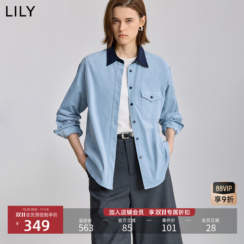 LILY撞色翻领灯芯绒工装外套