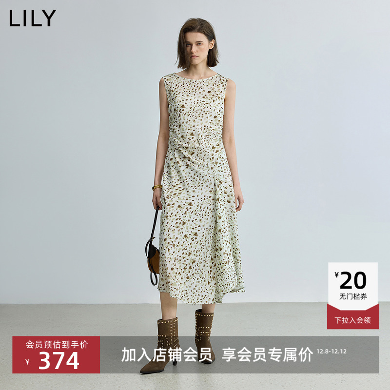 LILY收腰撞色无袖女装圆领连衣裙