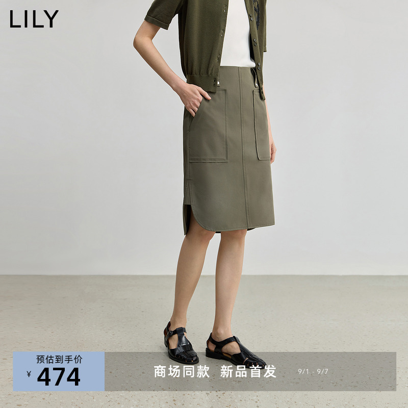 【商场同款】LILY2025秋新款复古工装狩猎风设计感直筒裙休闲裙女